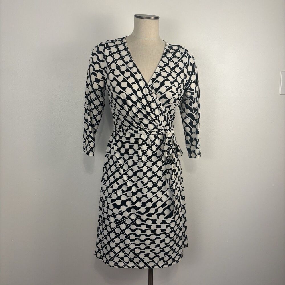 Tahari Arthur S. Levine Dress Womens Size 10 Black And White Waist Tie Polka Dot